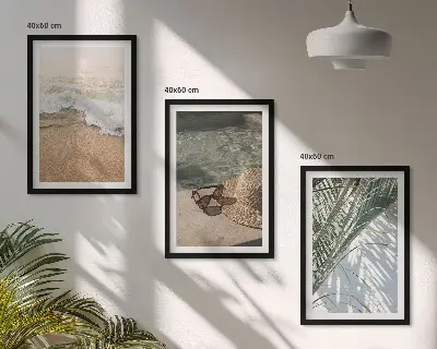 Fali dekorációs képszett vízparti strandkalap és napszemüveg mintával