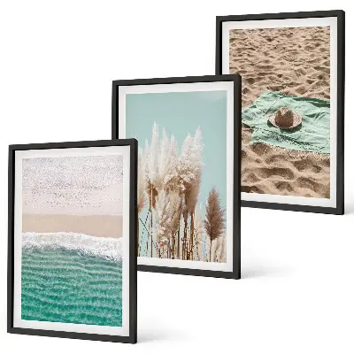 Strandhullámos fűkalap keretezett képszett hálószobába