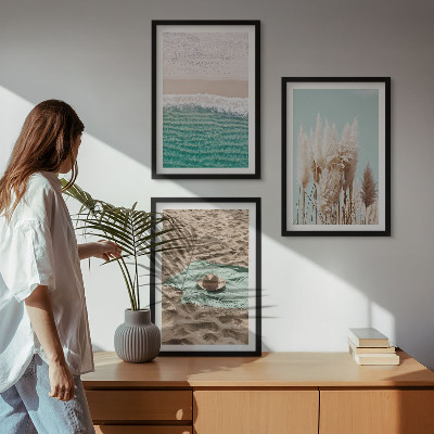 Keretezett kép szett hálószobába Strandhullámos fűkalap