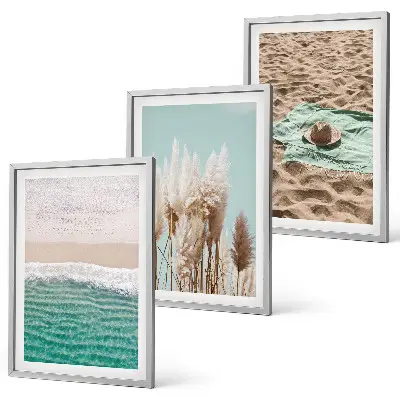 Strandhullámos fűkalap keretezett képszett hálószobába