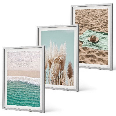 Keretezett kép szett hálószobába Strandhullámos fűkalap