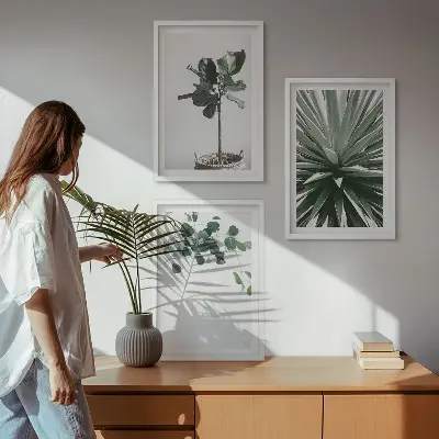 Fali dekorációs képkészlet zöld növények minimalista stílusban