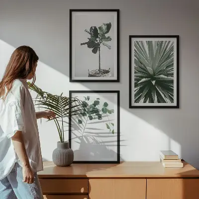 Fali dekorációs képkészlet zöld növények minimalista stílusban