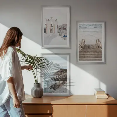 Santorini tenger építészete keretezett képszett hálószobába