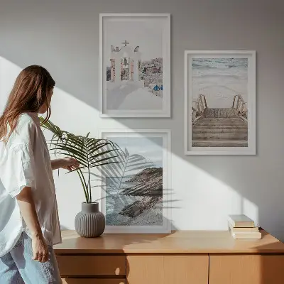 Santorini tenger építészete keretezett képszett hálószobába