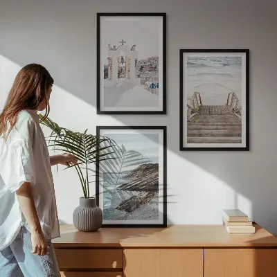 Santorini tenger építészete keretezett képszett hálószobába