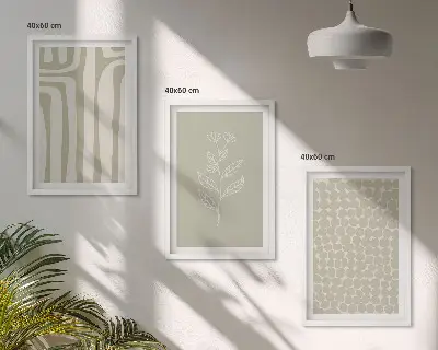 Geometrikus növényi mintás képszett keretezett fali dekoráció hálószobába