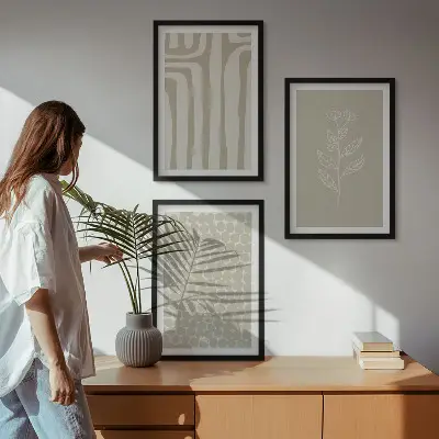Geometrikus növényi mintás képszett keretezett fali dekoráció hálószobába