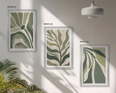 Festett zöld levelek illusztrációk keretezett kép szett hálószobába