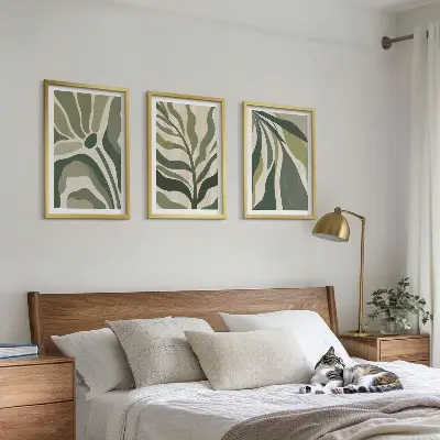 Festett zöld levelek illusztrációk keretezett kép szett hálószobába