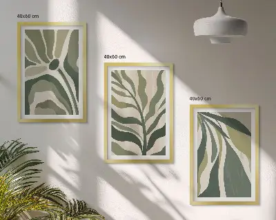 Festett zöld levelek illusztrációk keretezett kép szett hálószobába