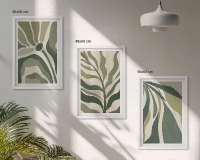 Festett zöld levelek illusztrációk keretezett kép szett hálószobába