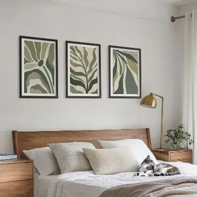 Festett zöld levelek illusztrációk keretezett kép szett hálószobába