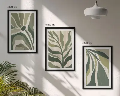 Festett zöld levelek illusztrációk keretezett kép szett hálószobába