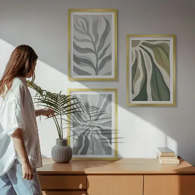 Fali dekorációs képszett zöld növényi mintákkal