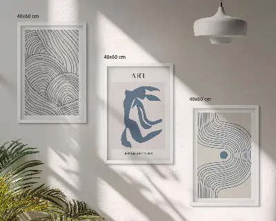 Absztrakt kék vonalak fali dekoráció kép készlet