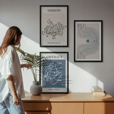 Absztrakt virágmintás plakát szett keretezett kép hálószobába