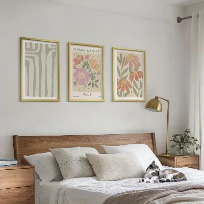 Botanikai mintás képkeretes szett hálószobába párizsi minimalista stílusban