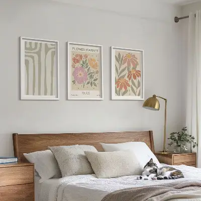 Botanikai mintás képkeretes szett hálószobába párizsi minimalista stílusban