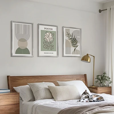 Geometrikus botanikai mintás falikép szett hálószobába való keretezett kivitelben