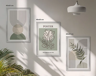 Geometrikus botanikai mintás falikép szett hálószobába való keretezett kivitelben