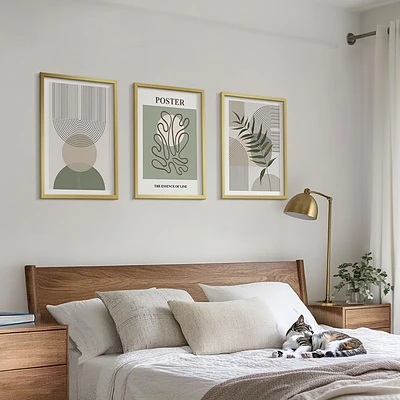 Geometrikus botanikai mintás falikép szett hálószobába való keretezett kivitelben