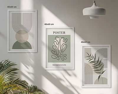 Geometrikus botanikai mintás falikép szett hálószobába való keretezett kivitelben