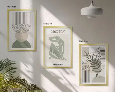 Fali dekorációs képszett stílusos növényi grafikákkal