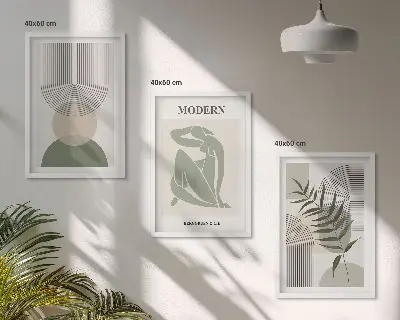 Fali dekorációs képszett stílusos növényi grafikákkal