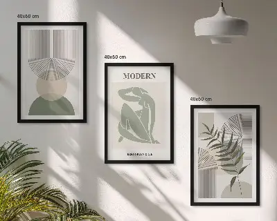 Fali dekorációs képszett stílusos növényi grafikákkal
