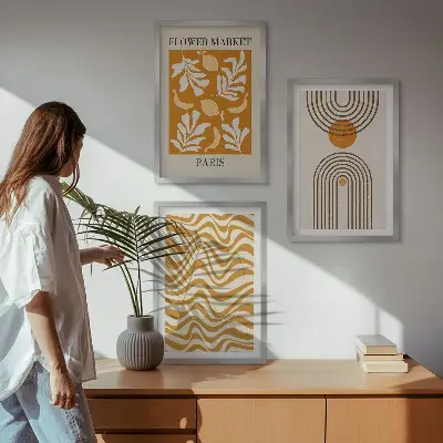 Geometrikus növényi mintás poszter szett keretezett képek hálószobába