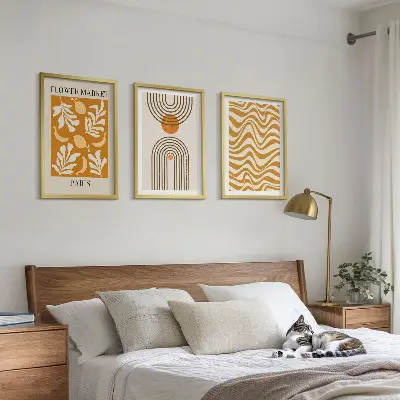 Geometrikus növényi mintás poszter szett keretezett képek hálószobába