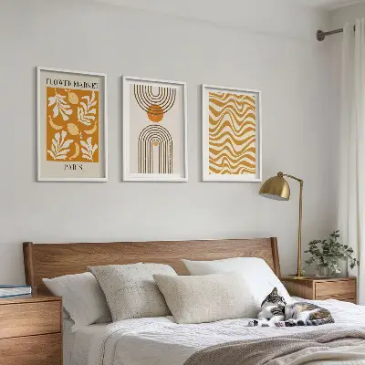 Geometrikus növényi mintás poszter szett keretezett képek hálószobába