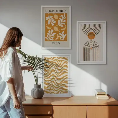 Geometrikus növényi mintás poszter szett keretezett képek hálószobába