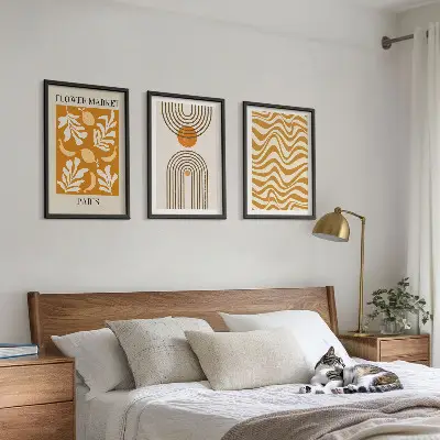 Geometrikus növényi mintás poszter szett keretezett képek hálószobába