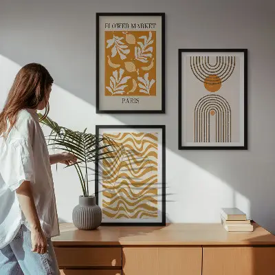 Geometrikus növényi mintás poszter szett keretezett képek hálószobába