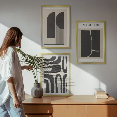 Absztrakt minimalista poszter szett keretezett képek hálószobába