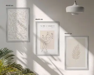 Minimalista botanikai motívumokat ábrázoló falikép szett hálószobába szánt keretezett kivitelben