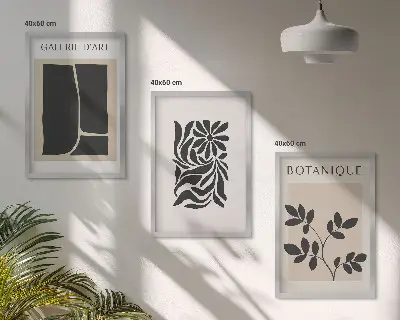 Absztrakt növényi mintás képszett keretezett változat hálószobába