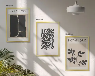 Absztrakt növényi mintás képszett keretezett változat hálószobába