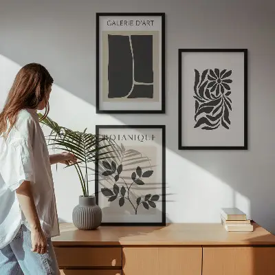 Absztrakt növényi mintás képszett keretezett változat hálószobába