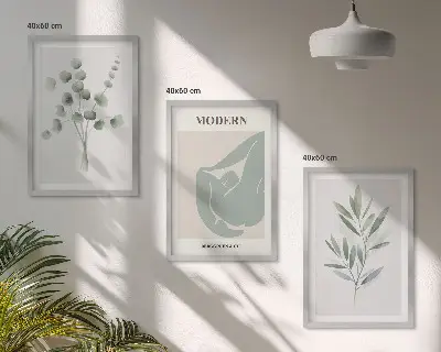 Képkészlet fali dekorációhoz zöld növényi motívumokkal