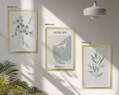 Képkészlet fali dekorációhoz zöld növényi motívumokkal