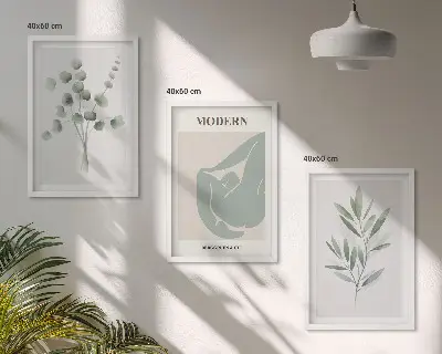 Képkészlet fali dekorációhoz zöld növényi motívumokkal