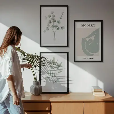Képkészlet fali dekorációhoz zöld növényi motívumokkal