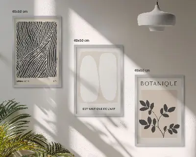 Fali dekorációs képszett növényi minták és vonalas grafikák