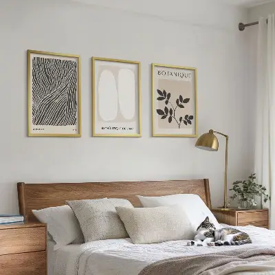 Fali dekorációs képszett növényi minták és vonalas grafikák