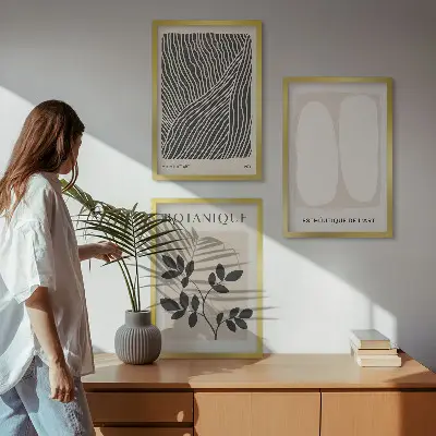Fali dekorációs képszett növényi minták és vonalas grafikák