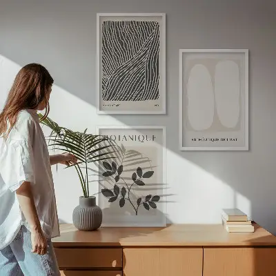 Fali dekorációs képszett növényi minták és vonalas grafikák