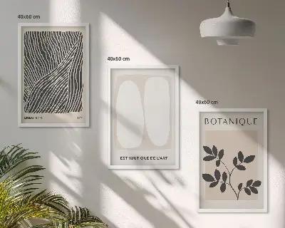Fali dekorációs képszett növényi minták és vonalas grafikák
